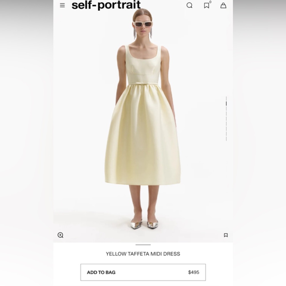 Self Portrait YELLOW TAFFETA MIDI DRESS